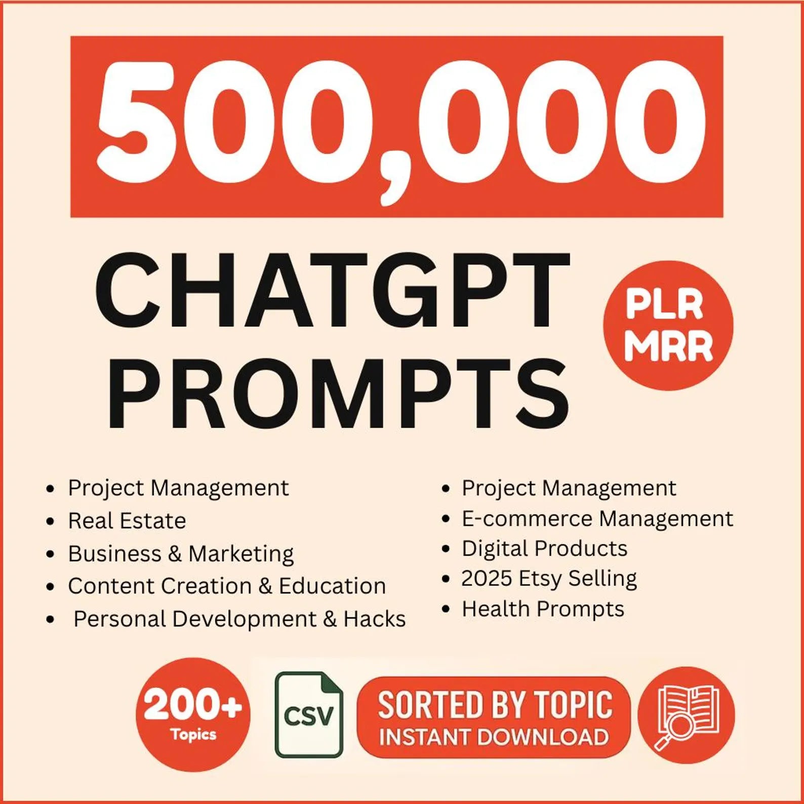 500K ChatGPT Prompts Plr | Make Money Online Ideas| Productivity and Automation Tools | AI Prompts for Business, Marketing, Chat gpt Guide